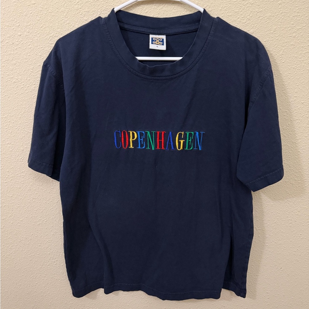 Vintage Danmark‎ Copenhagen Size Large T-Shirt 90's Rainbow Embroidered